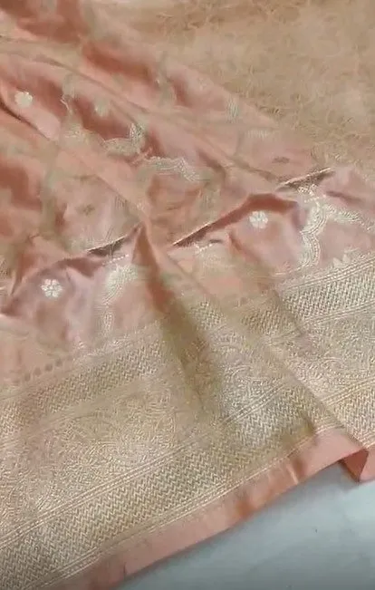 Handloom Pure Banarasi Khaddi Katan Kadhuwa Silk Cowkadi Flowers Designer Saree