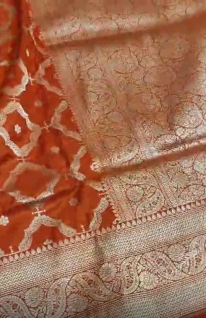 Handloom Pure Banarasi Khaddi Katan Kadhuwa Silk Cowkadi Flowers Designer Saree