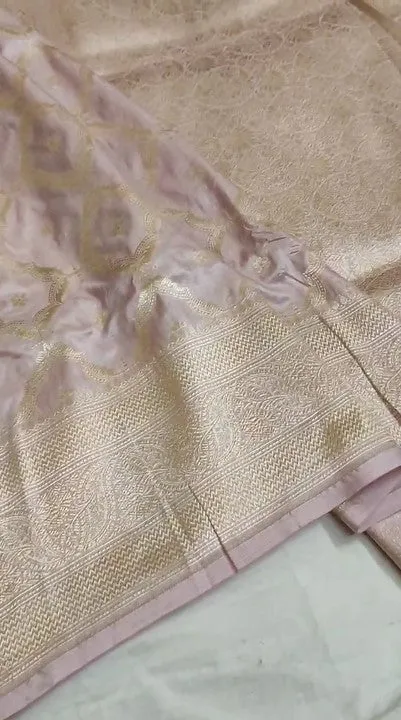 Handloom Pure Banarasi Khaddi Katan Kadhuwa Silk Cowkadi Flowers Designer Saree