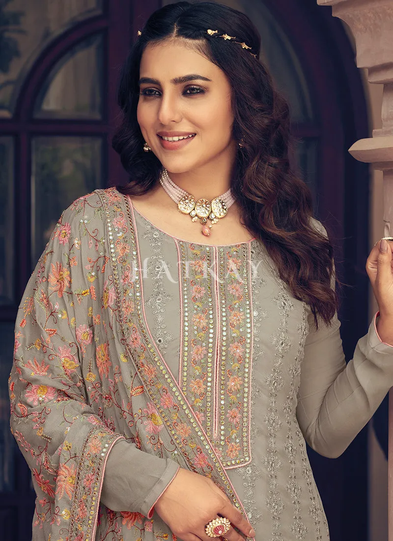 Hazel Brown Floral Embroidered Salwar Suit