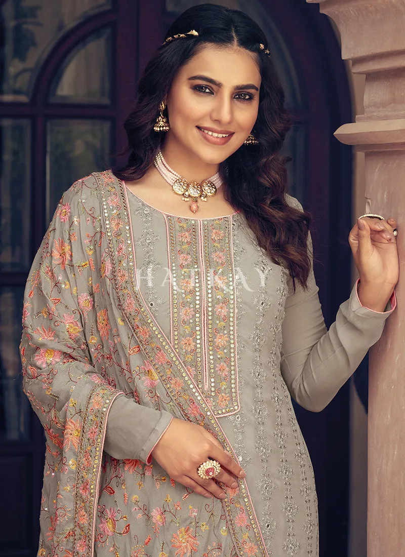 Hazel Brown Floral Embroidered Salwar Suit