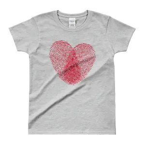 Heart Fingerprint T-shirt Love Fingerprint Grey Cotton T-Shirt for Women