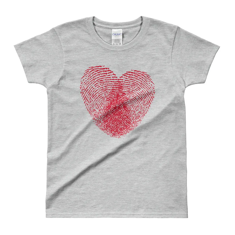 Heart Fingerprint T-shirt Love Fingerprint Grey Cotton T-Shirt for Women