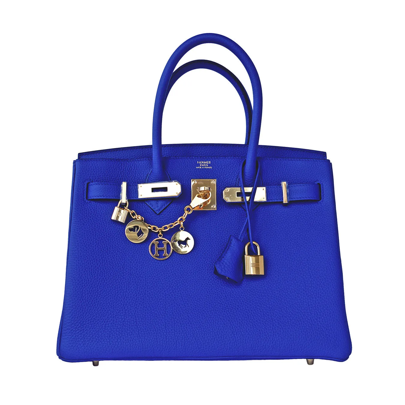 Hermes Blue Electric 30cm Togo Birkin Gold GHW Satchel Bag Spectacular