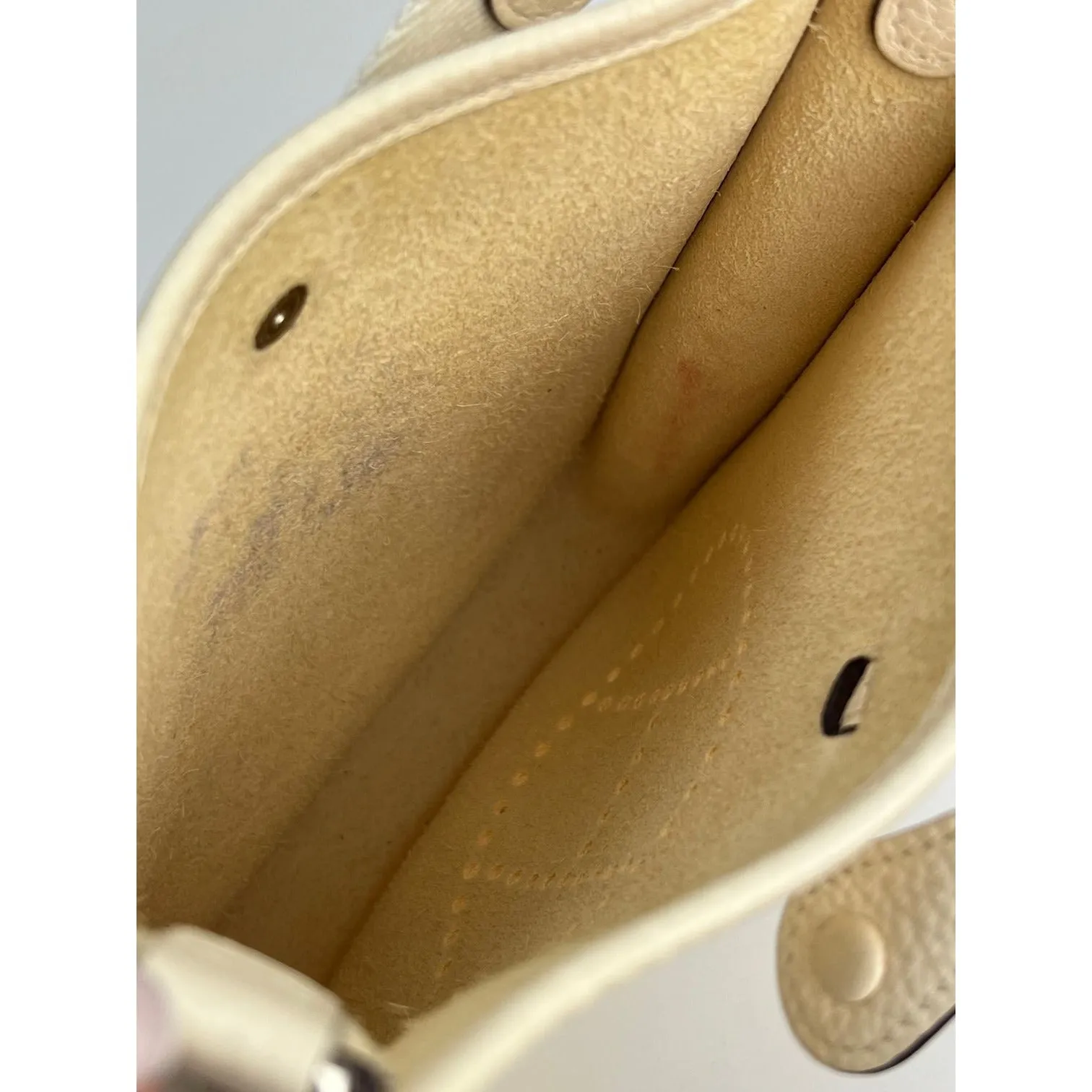 Hermes Taurillon Clemence evelyne TPM Nata White Crossbody Bag