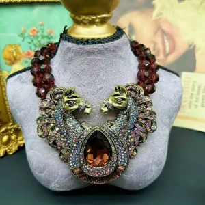 horse Drop exaggerated necklace earrings