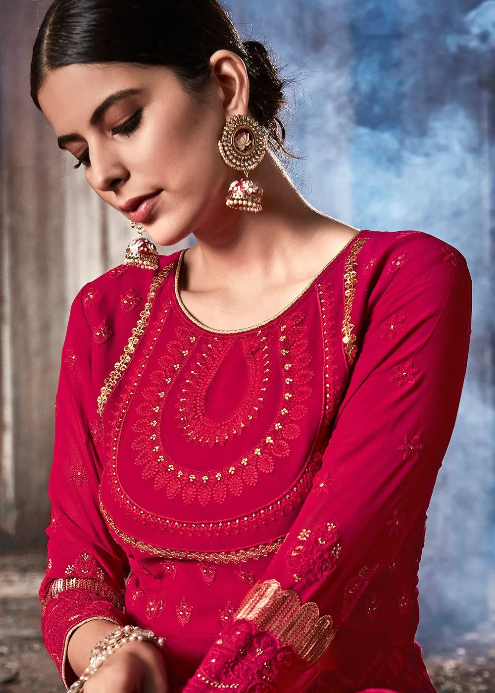 Hot Pink Lucknowi Anarkali Suit
