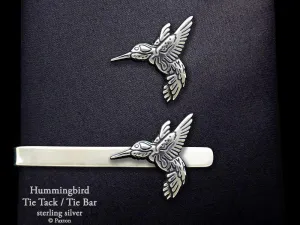 Hummingbird Tie Tack or Hummingbird Tie Bar / Tie Clip Sterling Silver