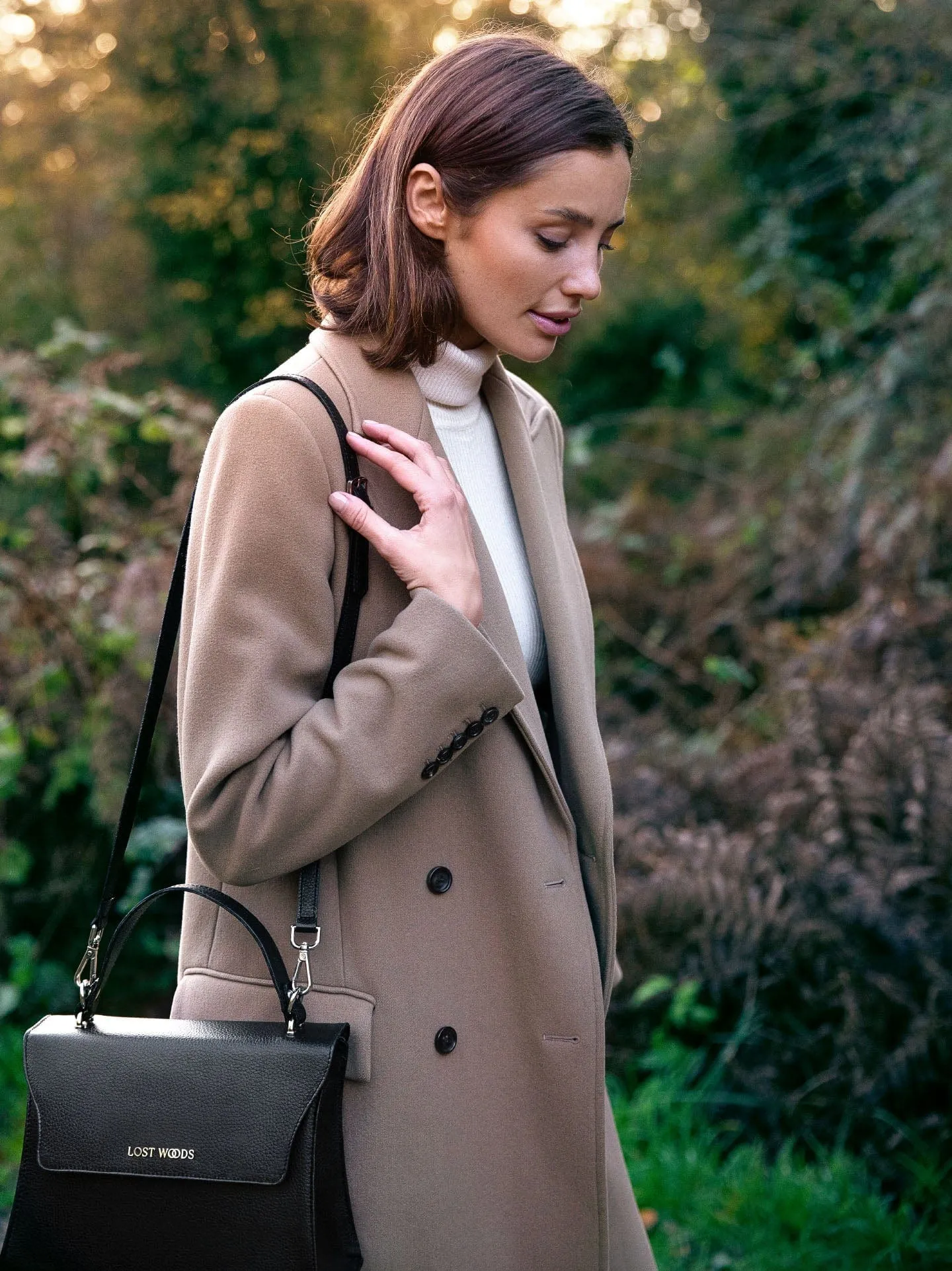 Ivy MIRUM® Leather Vegan Handle Bag | Black & Gold