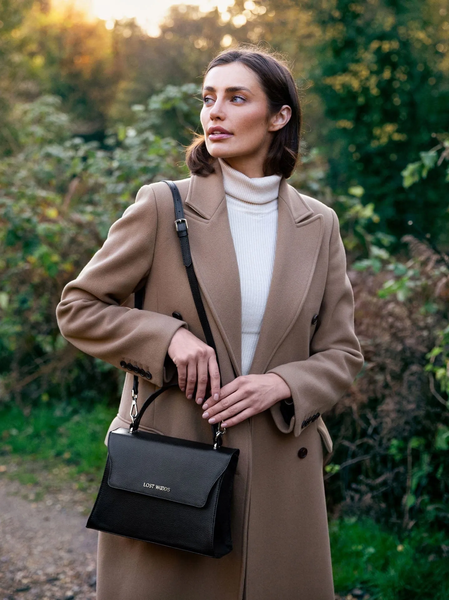 Ivy MIRUM® Leather Vegan Handle Bag | Black & Gold
