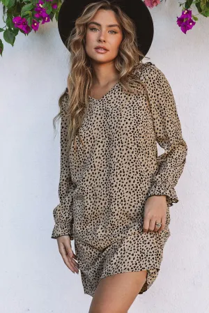 Jordan Leopard V-Neck Long Sleeve Dress