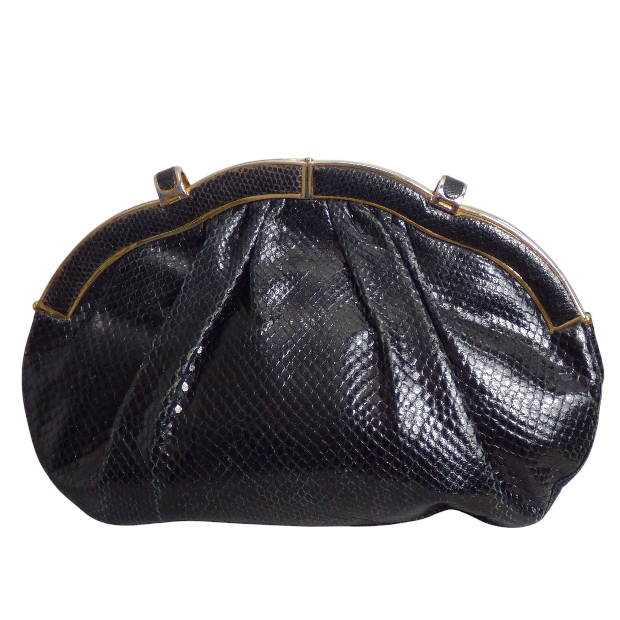 JUDITH LEIBER- 1980s Black Lizard Skin Evening Clutch