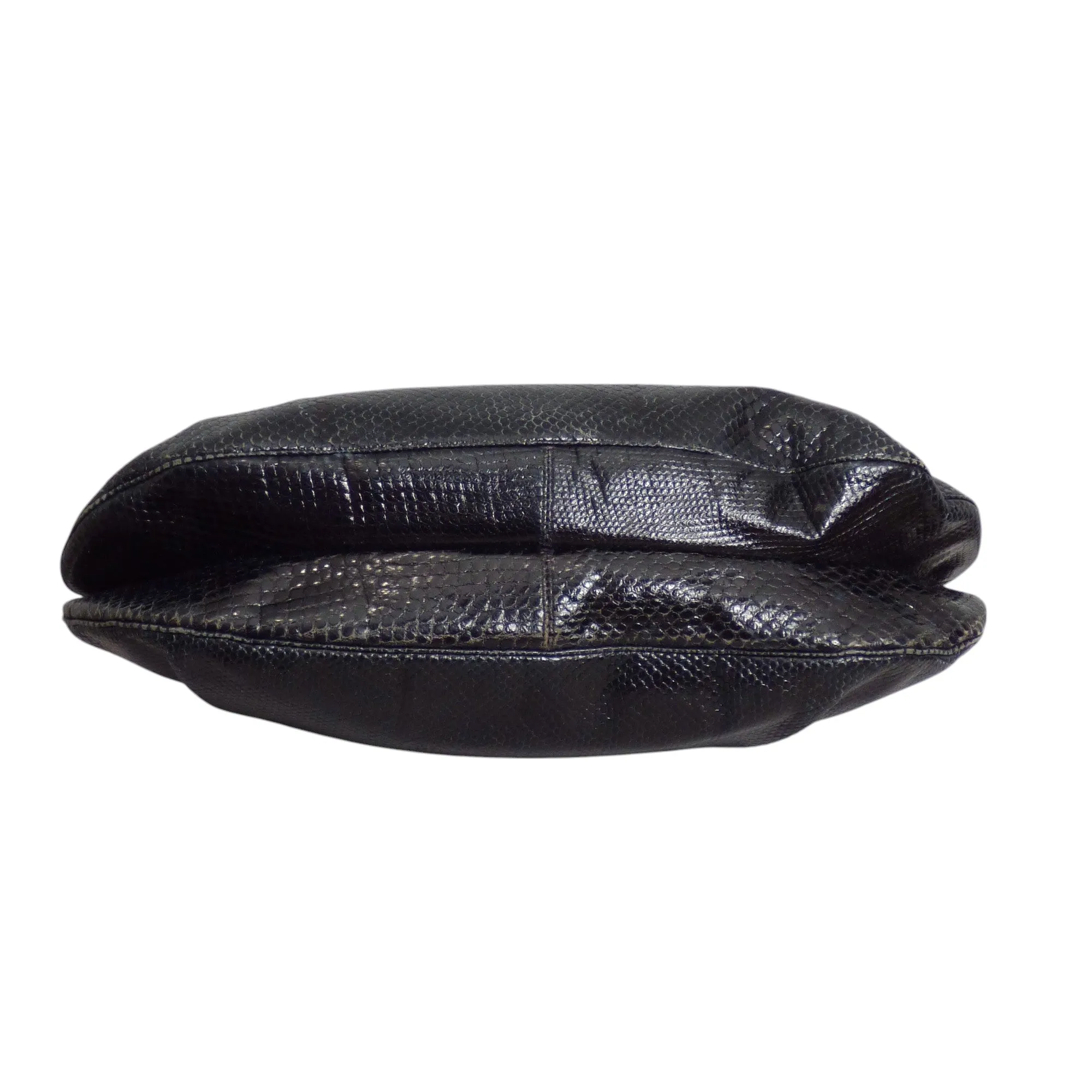 JUDITH LEIBER- 1980s Black Lizard Skin Evening Clutch