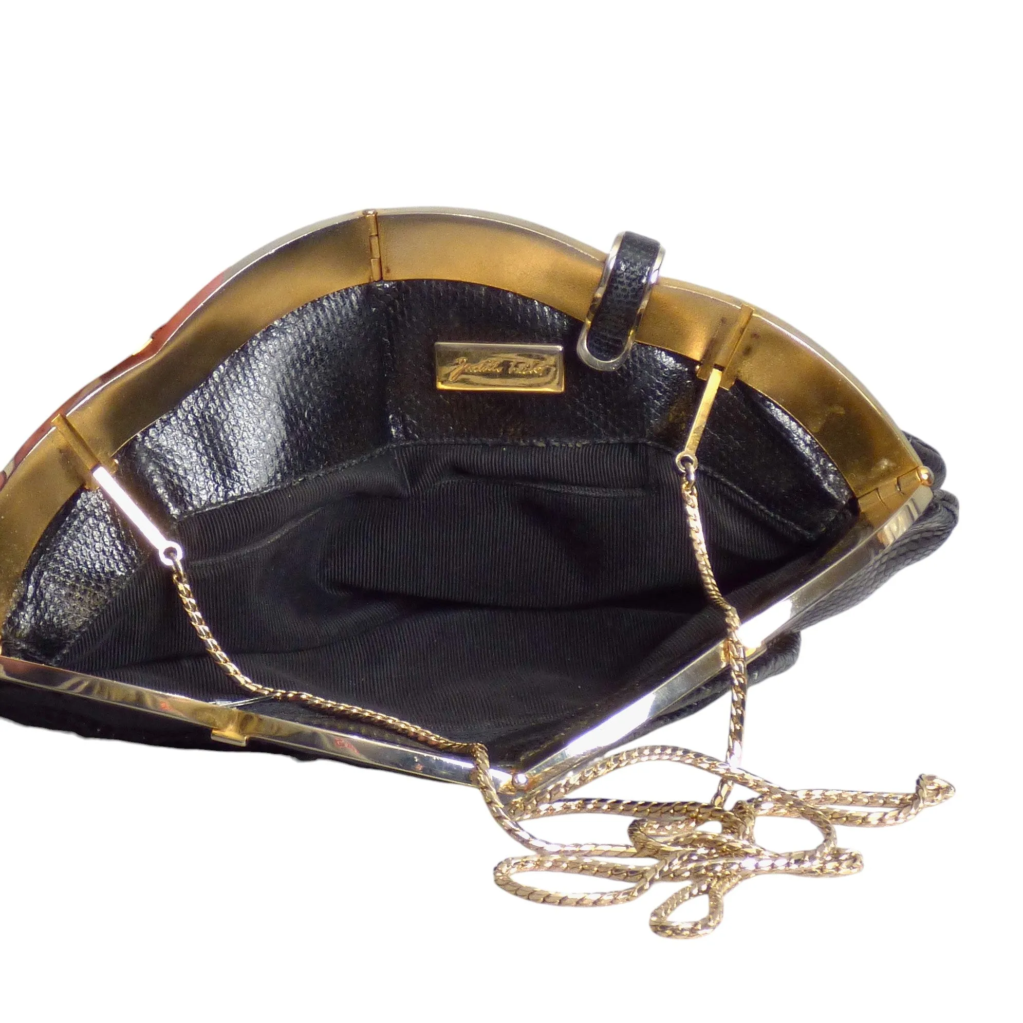 JUDITH LEIBER- 1980s Black Lizard Skin Evening Clutch