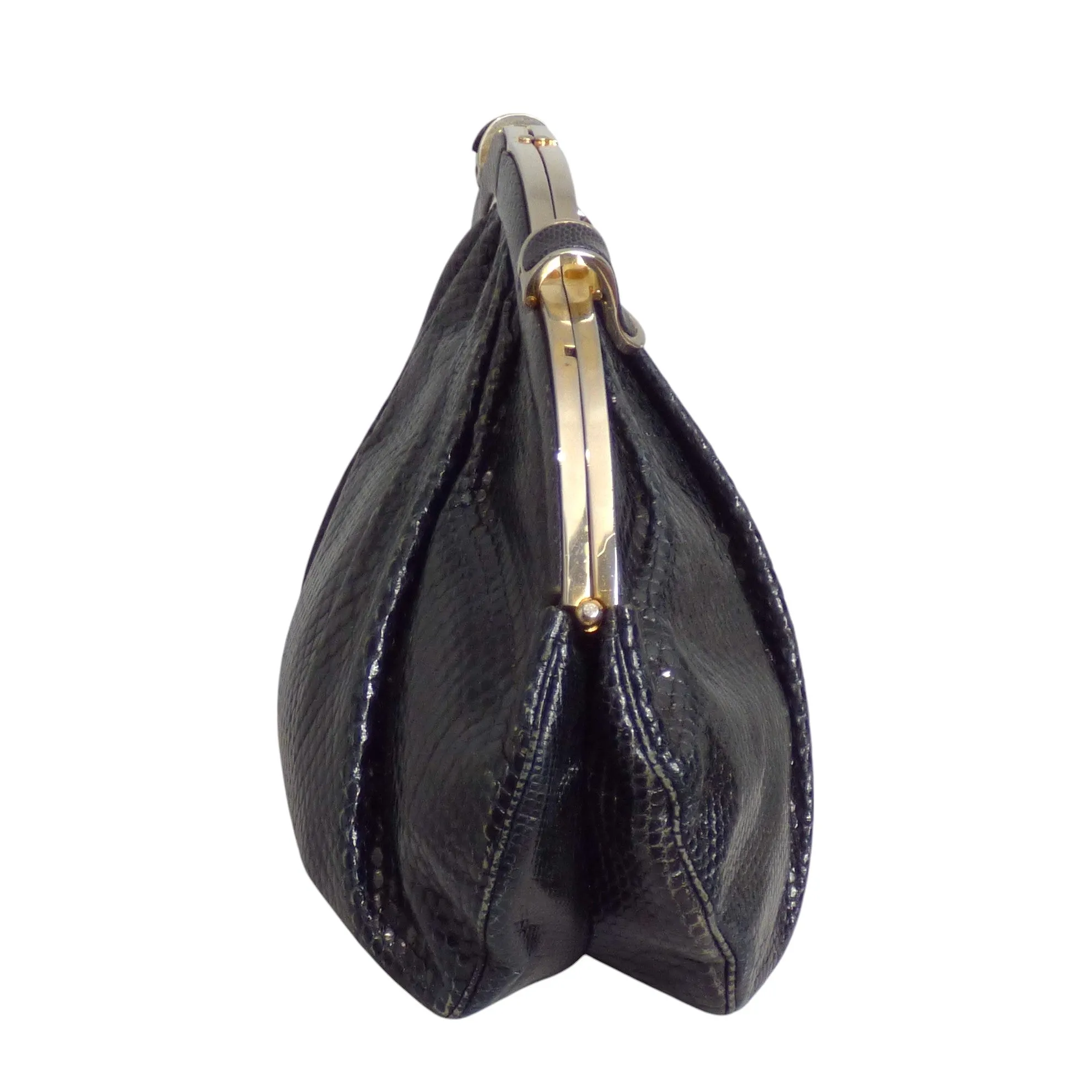 JUDITH LEIBER- 1980s Black Lizard Skin Evening Clutch
