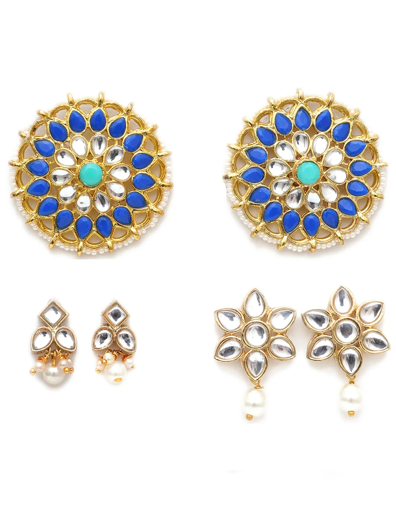 Karatcart Set of 3 Handcrafted Kundan Earrings Combo for Women