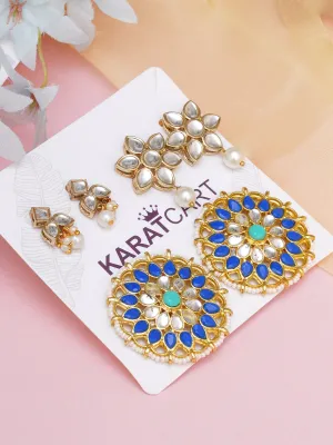 Karatcart Set of 3 Handcrafted Kundan Earrings Combo for Women