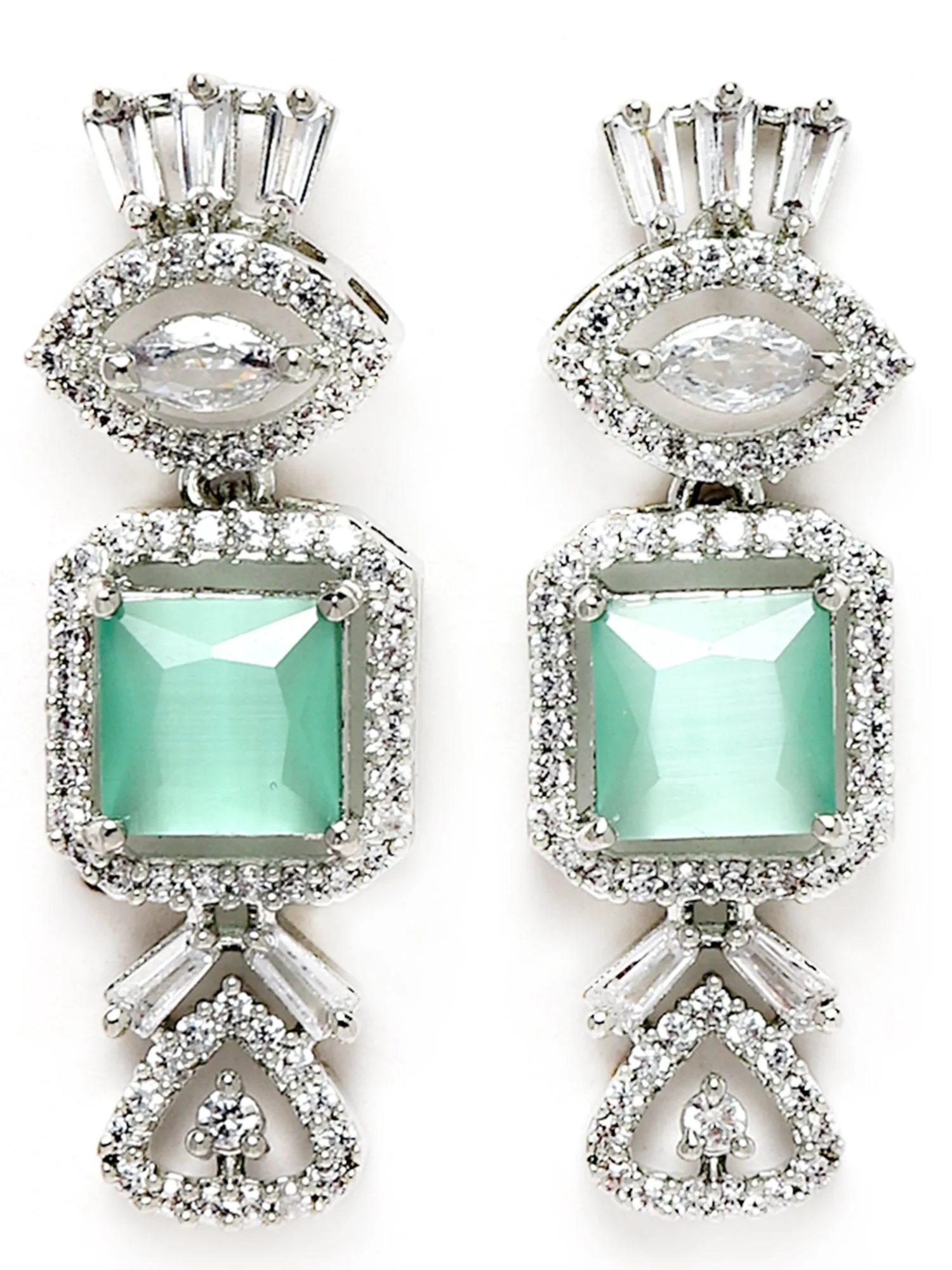 Karatcart Silver Plated Light Green Square Shape Cubic Zirconia Necklace Set for Women