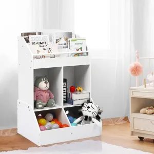 Kids Bookshelf with Storage White Modern Contemporary MDF Natural