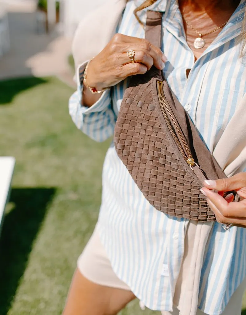 KJC Haydn Woven Suede Crossbody Bag In Chocolate