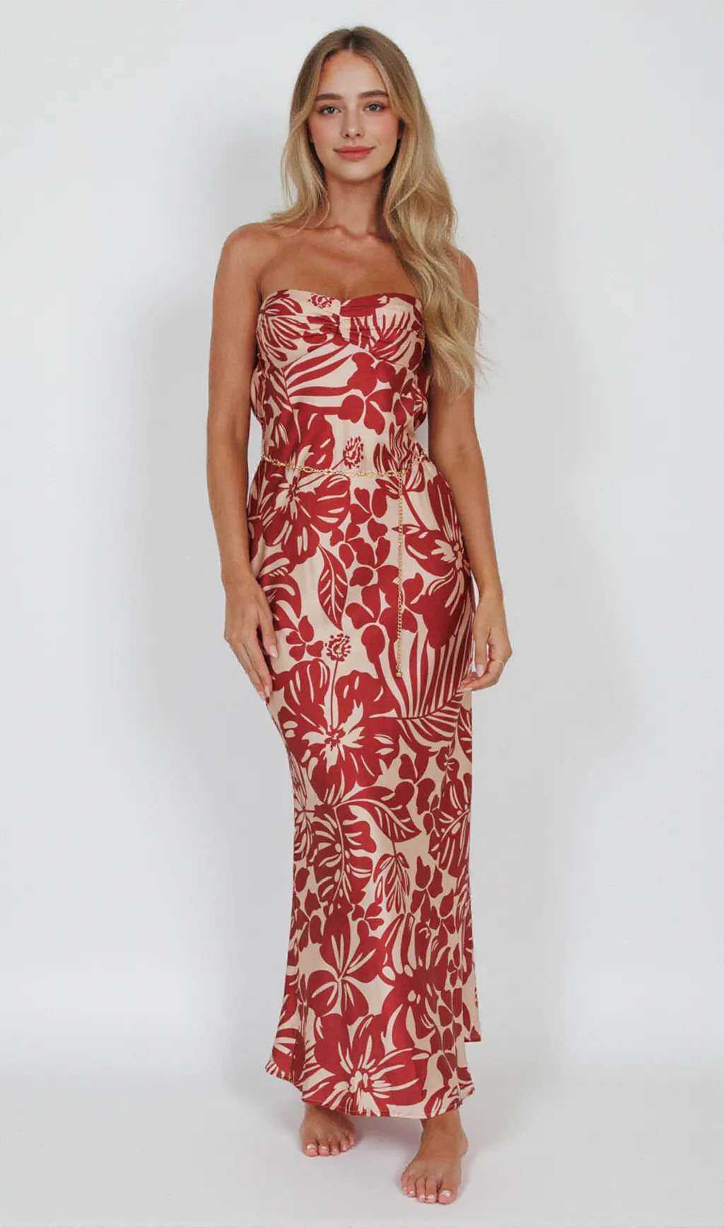 Kona Cowl Back Midi Dress Floral Flame