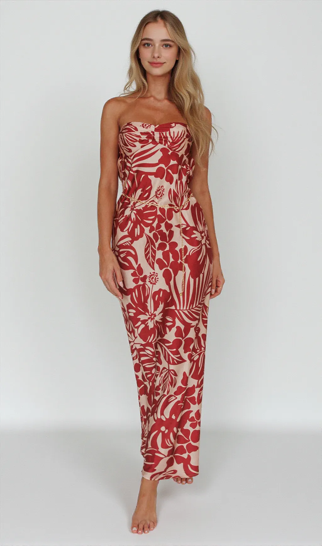 Kona Cowl Back Midi Dress Floral Flame