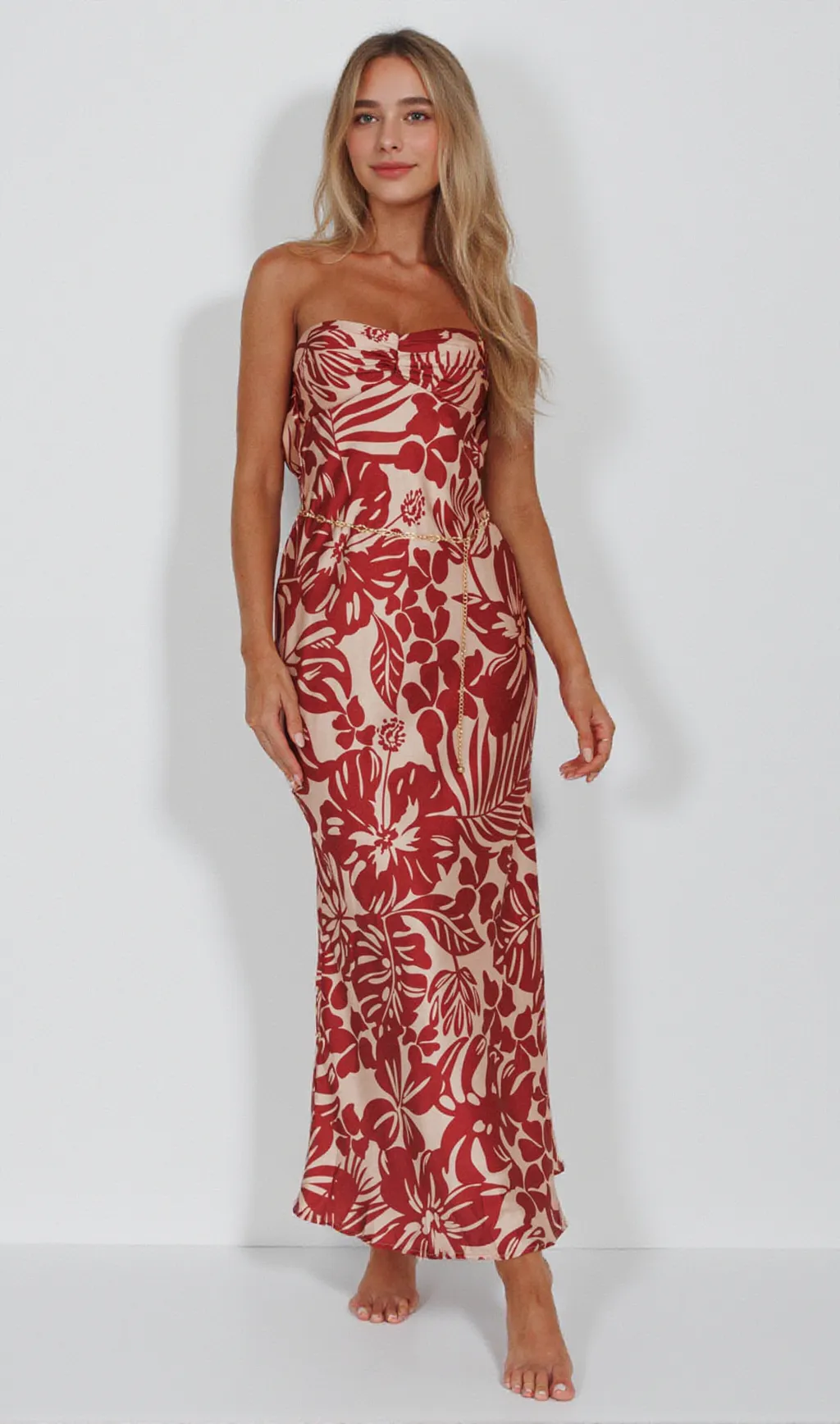 Kona Cowl Back Midi Dress Floral Flame