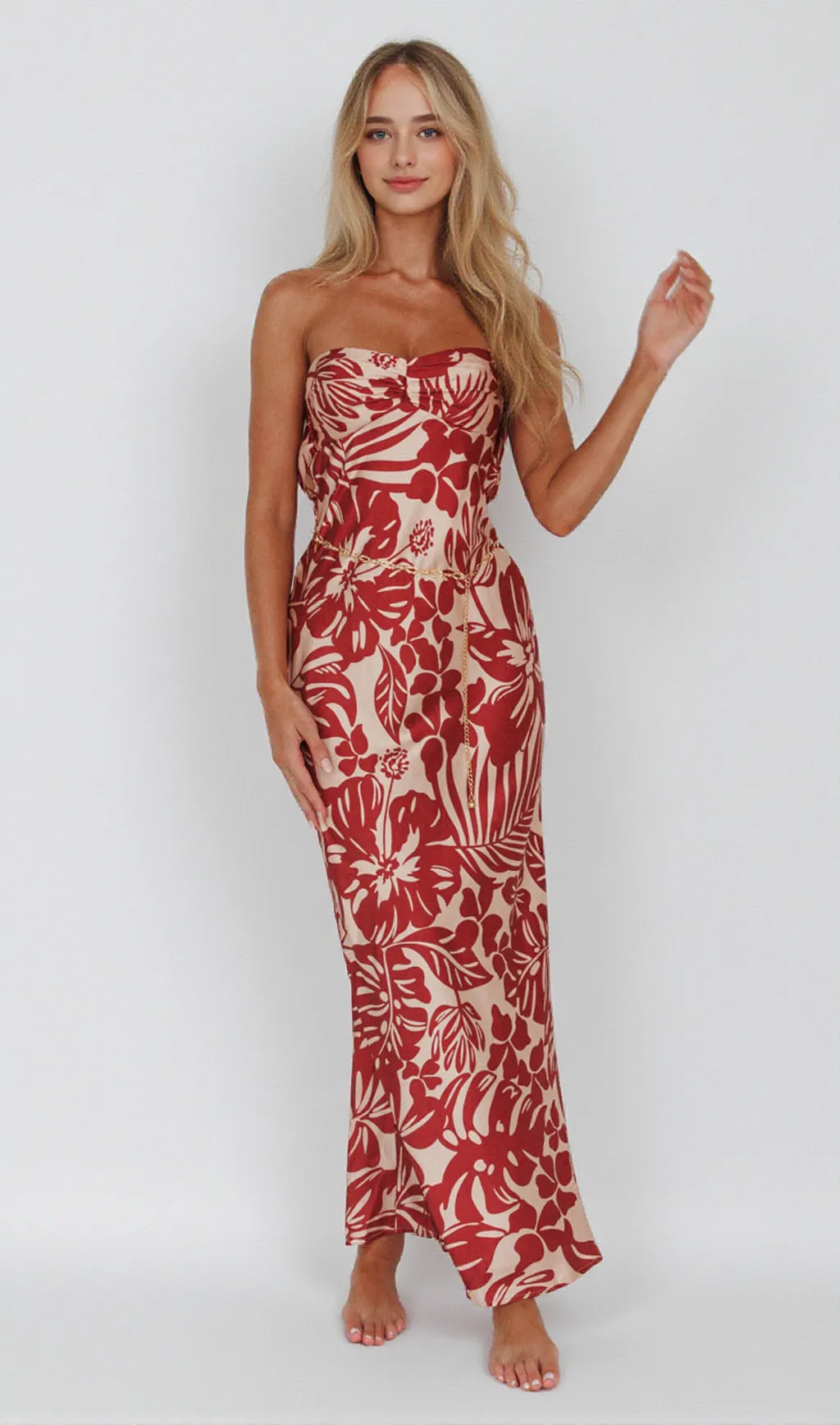 Kona Cowl Back Midi Dress Floral Flame