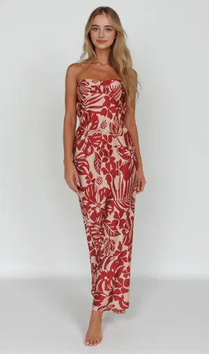 Kona Cowl Back Midi Dress Floral Flame