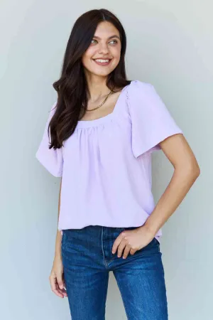 Korie Square Neck Short Sleeve Blouse in Lavender
