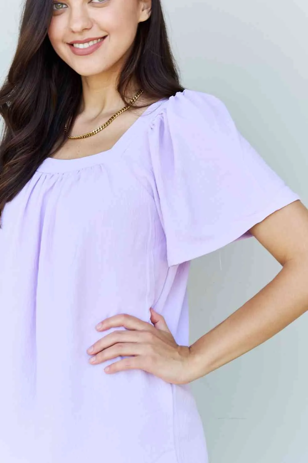 Korie Square Neck Short Sleeve Blouse in Lavender