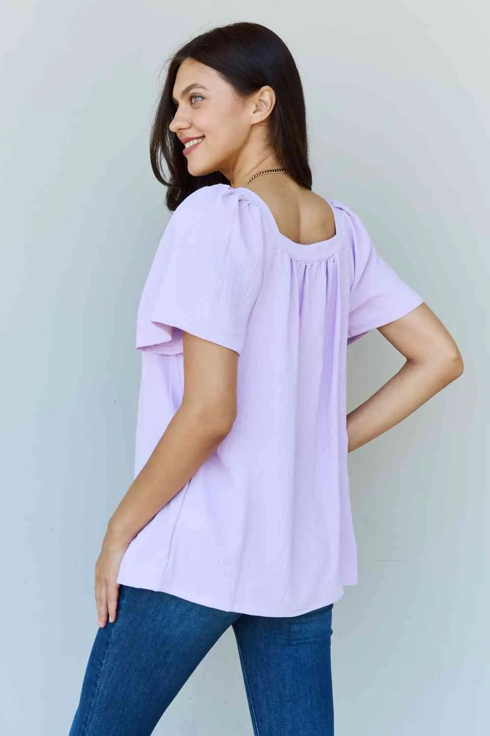 Korie Square Neck Short Sleeve Blouse in Lavender