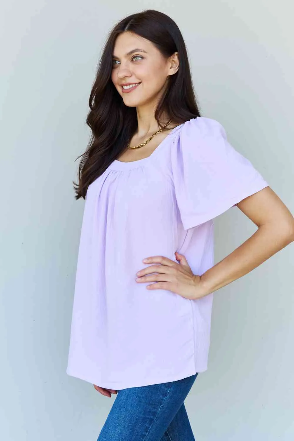 Korie Square Neck Short Sleeve Blouse in Lavender