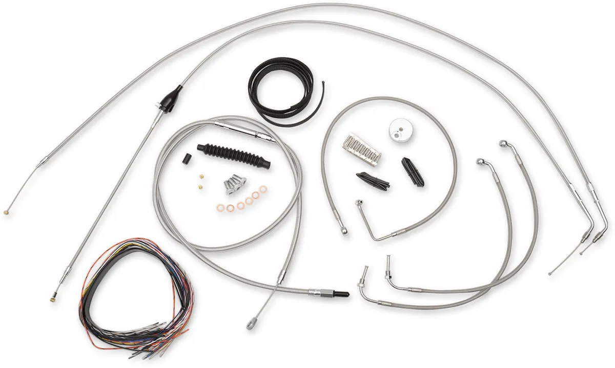 LA Choppers LA-8006KT2B-19 Complete Handlebar Cable/Brake & Clutch Line/Wire Kit - Stainless Braided