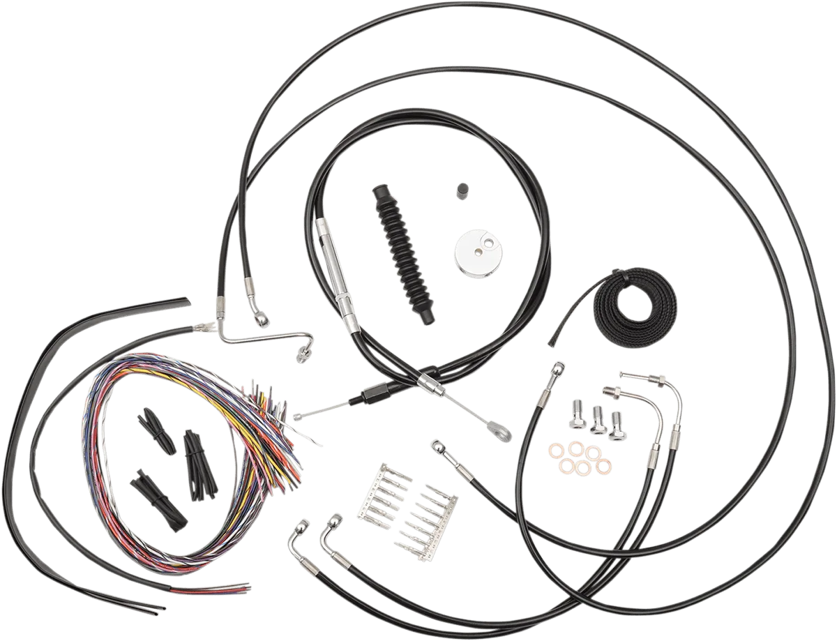 LA Choppers LA-8051KT2-16B Complete Handlebar Cable and Brake Line Kit - Black Vinyl/Stainless