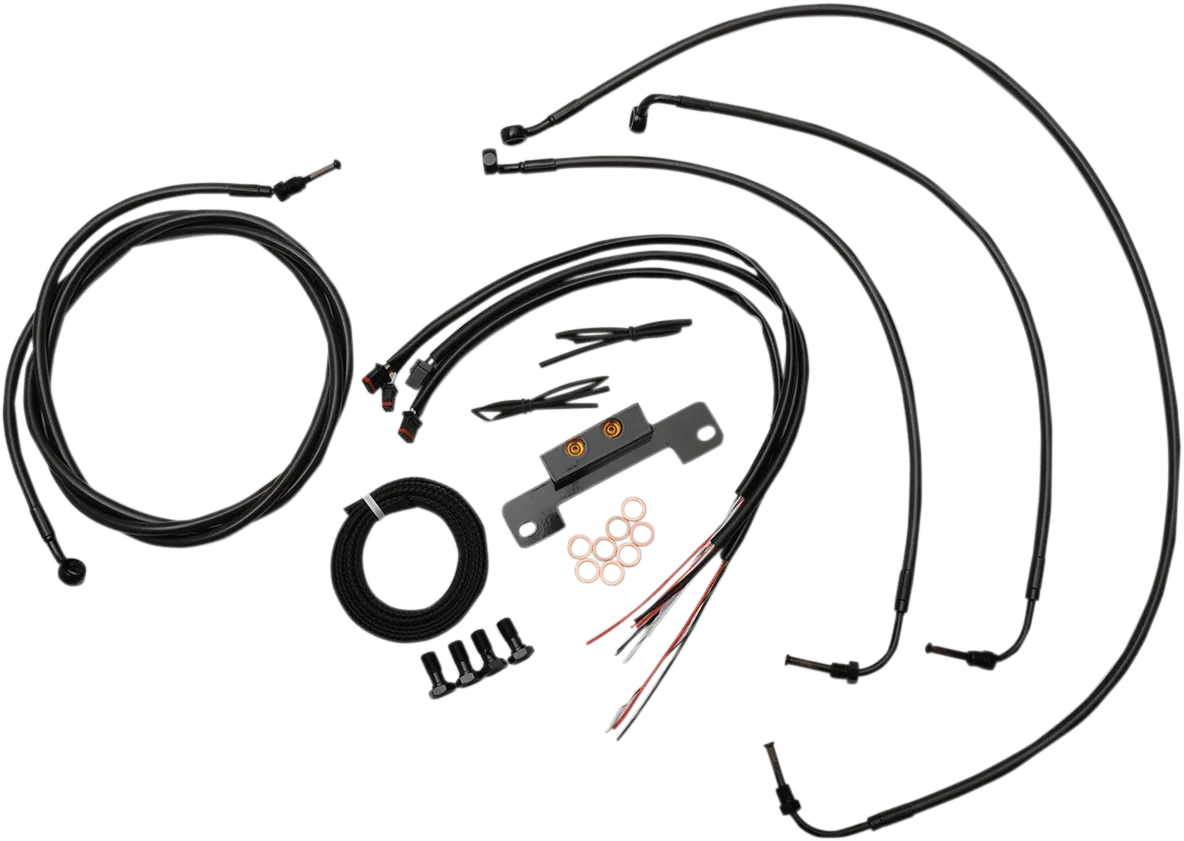 LA Choppers LA-8055KT2-16M Complete Handlebar Cable/Brake & Clutch Line/Wire Kit - Black Vinyl/Stainless