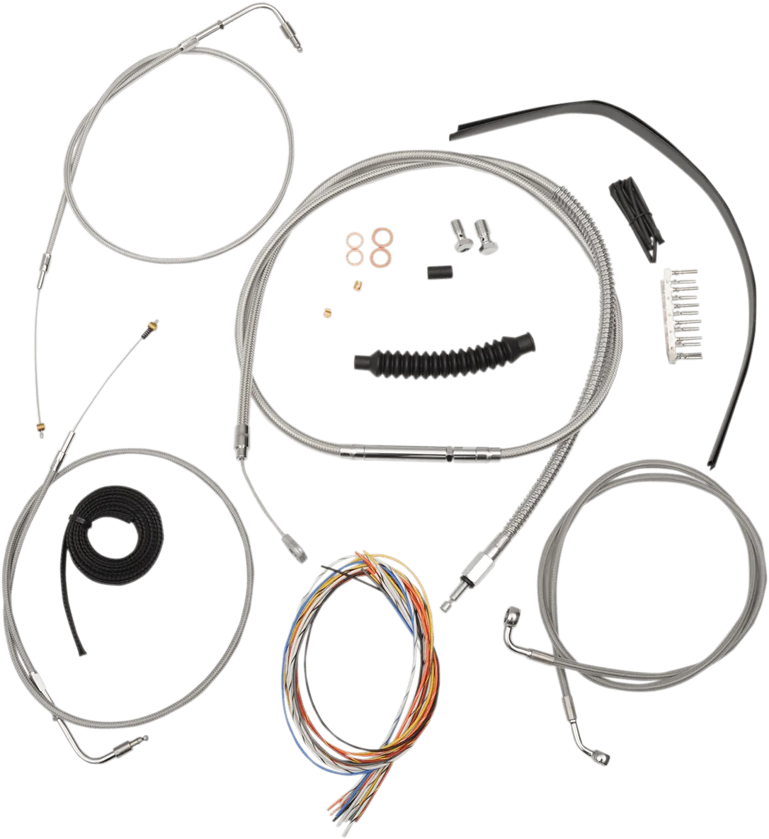 LA Choppers LA-8210KT2B-16 Complete Handlebar Cable/Brake & Clutch Line/Wire Kit - Stainless Braided
