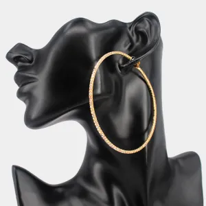 Large AB Rhinestone Hoop Earrings on Gold | 3" | 436652