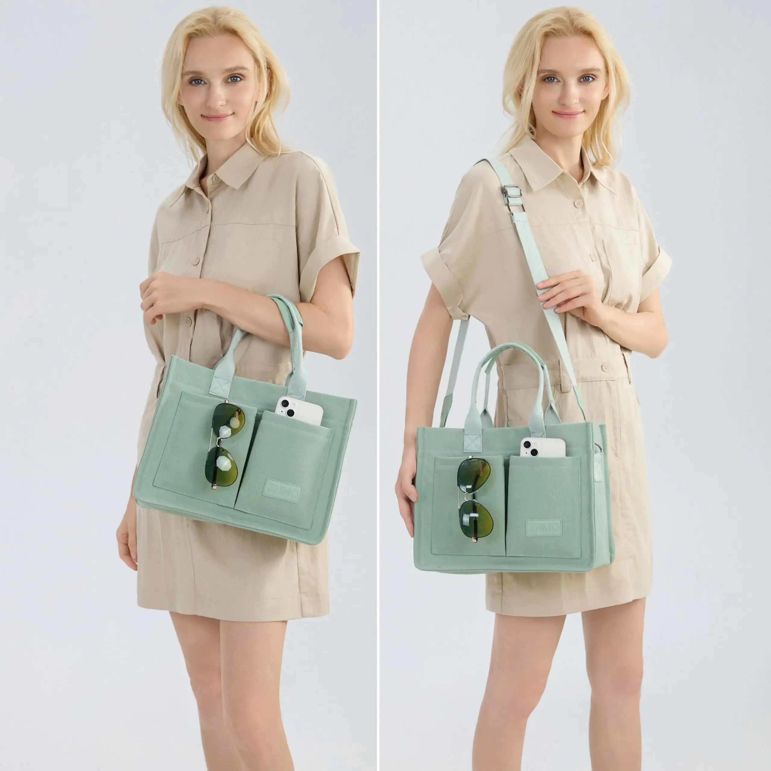 Large Canvas Tote Bag With Pockets For Women - Versatile Handbag For Work, Gym, And Beach
