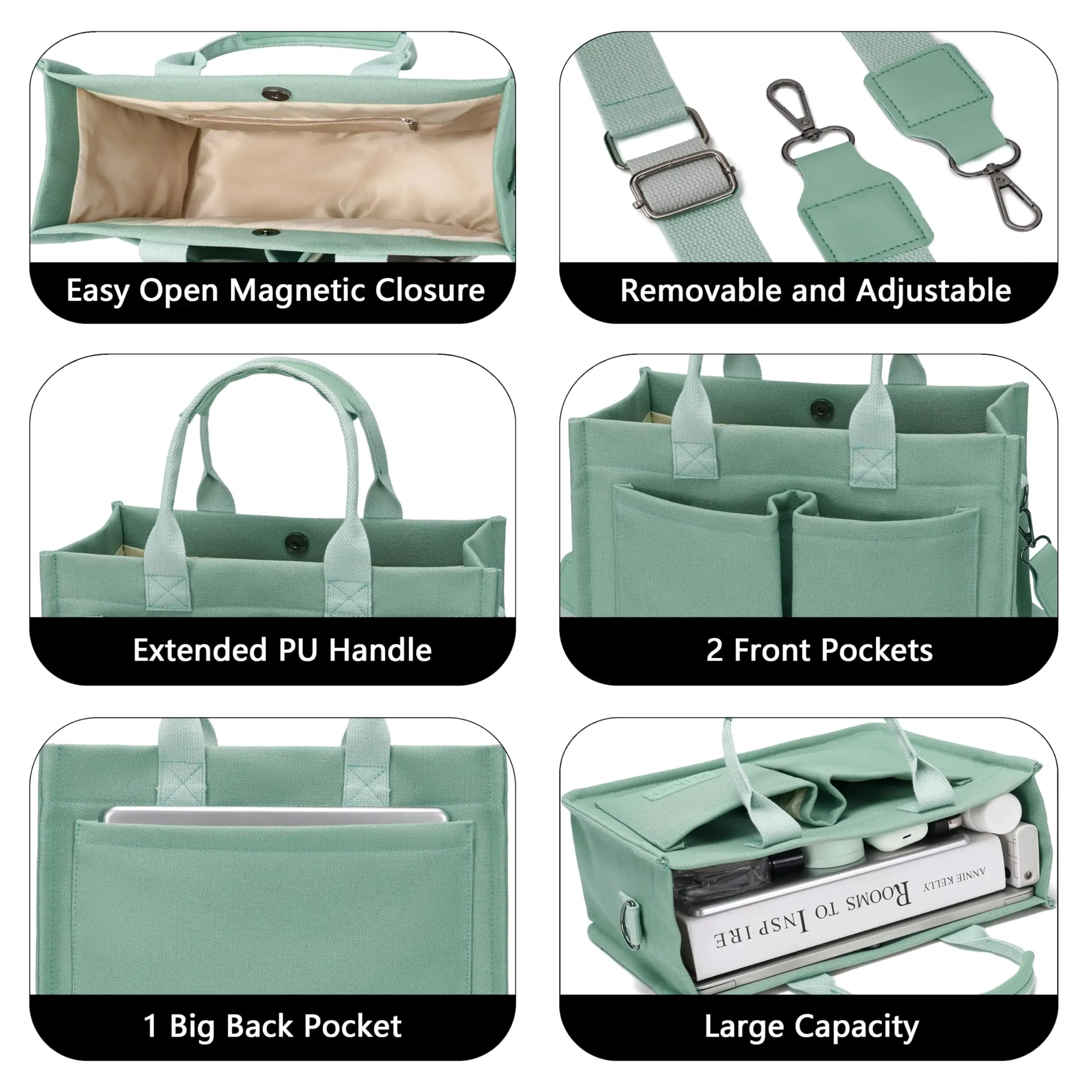 Large Canvas Tote Bag With Pockets For Women - Versatile Handbag For Work, Gym, And Beach