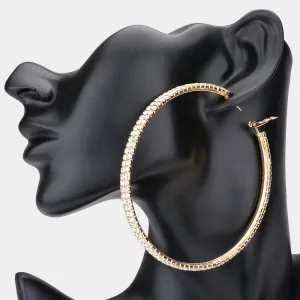 Large Clear Rhinestone Hoop Earrings on Gold | 3.5" | 540850