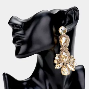 Large Gold Crystal Rhinestone Statement Pageant Earrings  | 442142