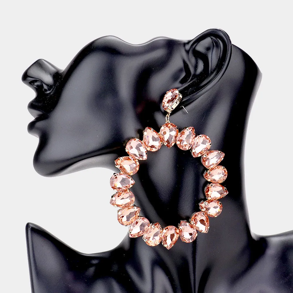Large Peach Teardrop Round Pageant Earrings  | 471794