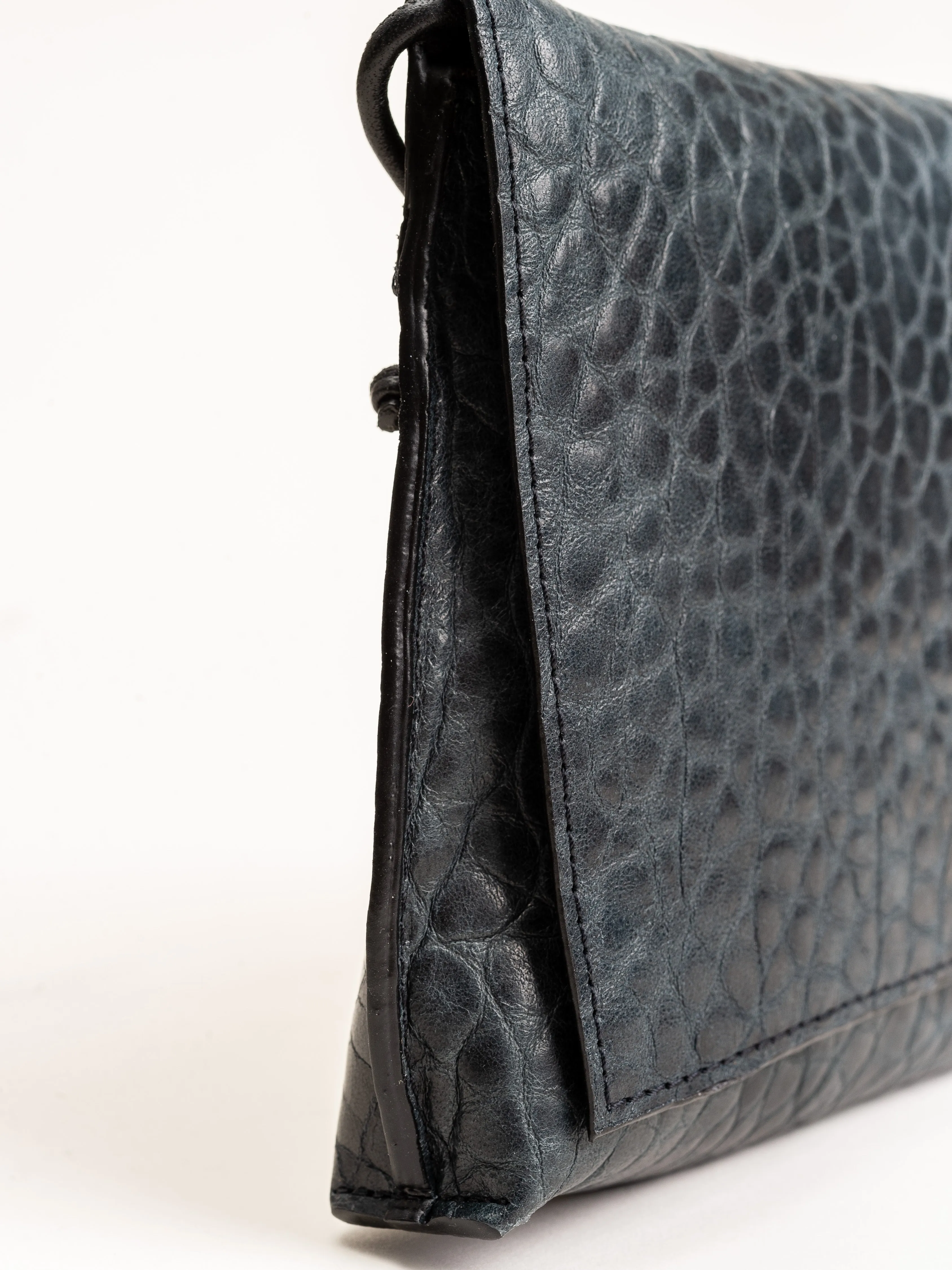 large puckered tote - blue sheepskin