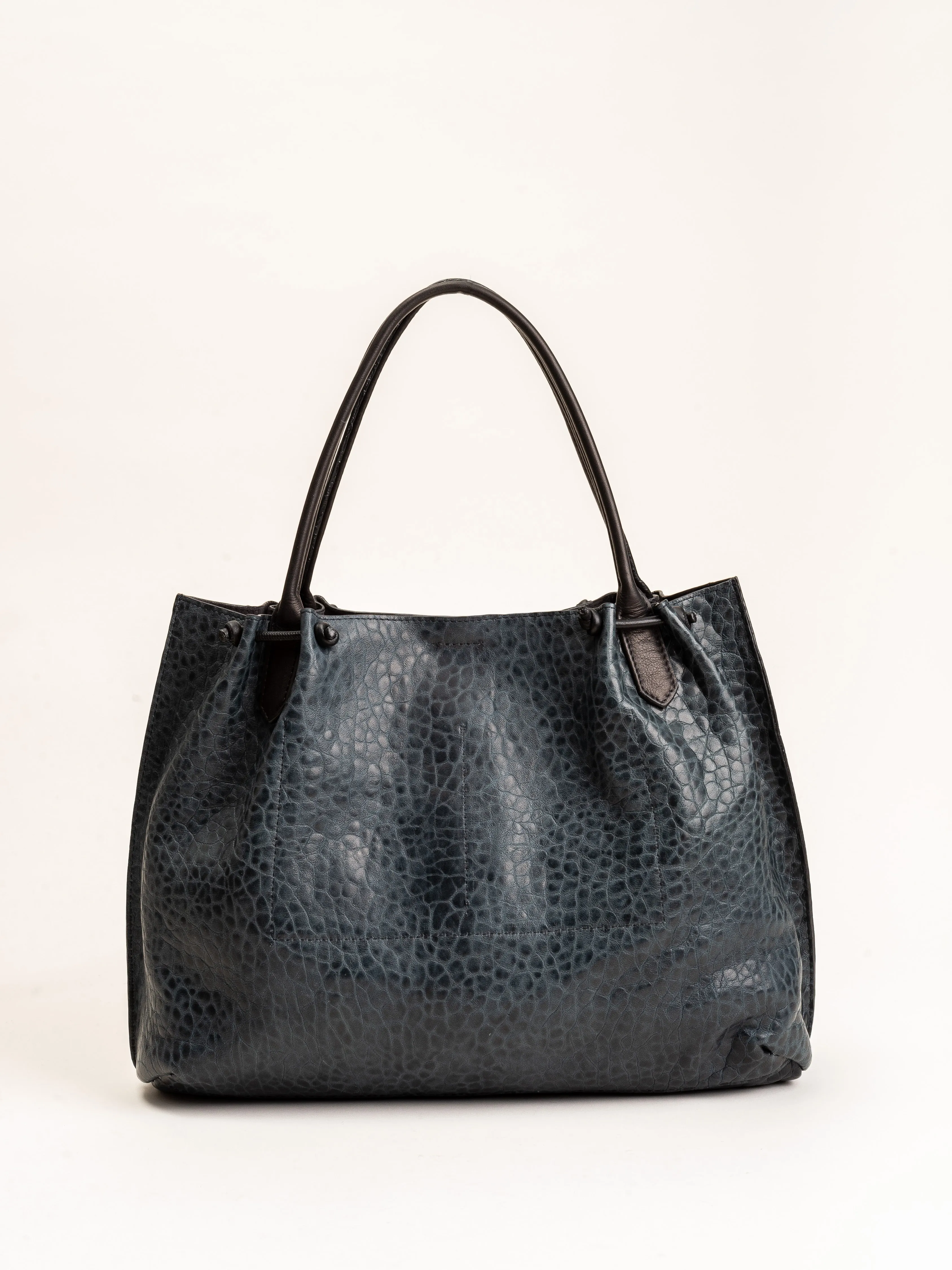 large puckered tote - blue sheepskin
