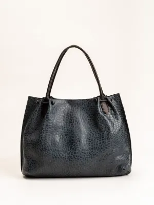 large puckered tote - blue sheepskin