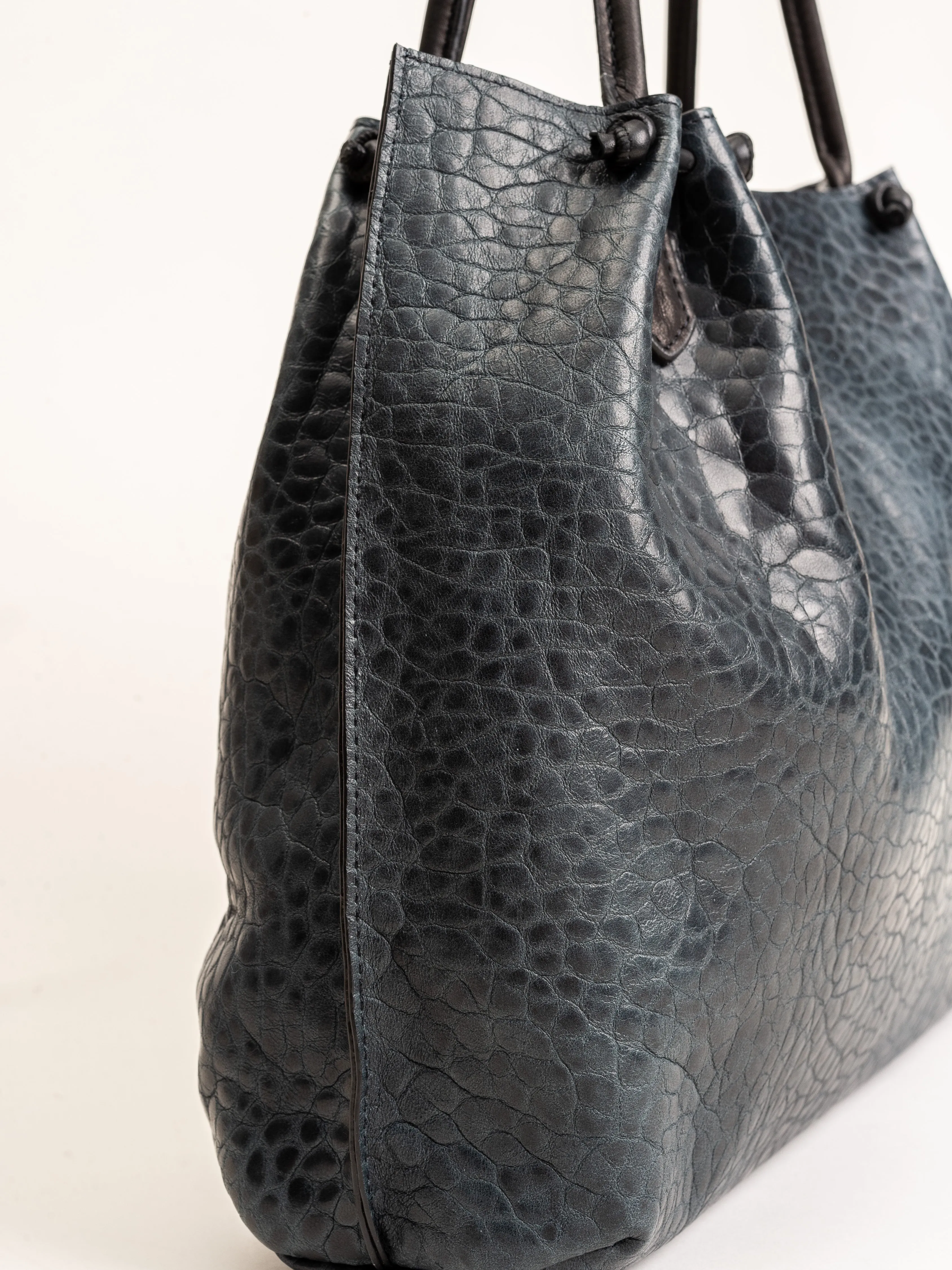 large puckered tote - blue sheepskin