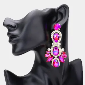 Large Purple Crystal Rhinestone Statement Pageant Earrings  | 533147