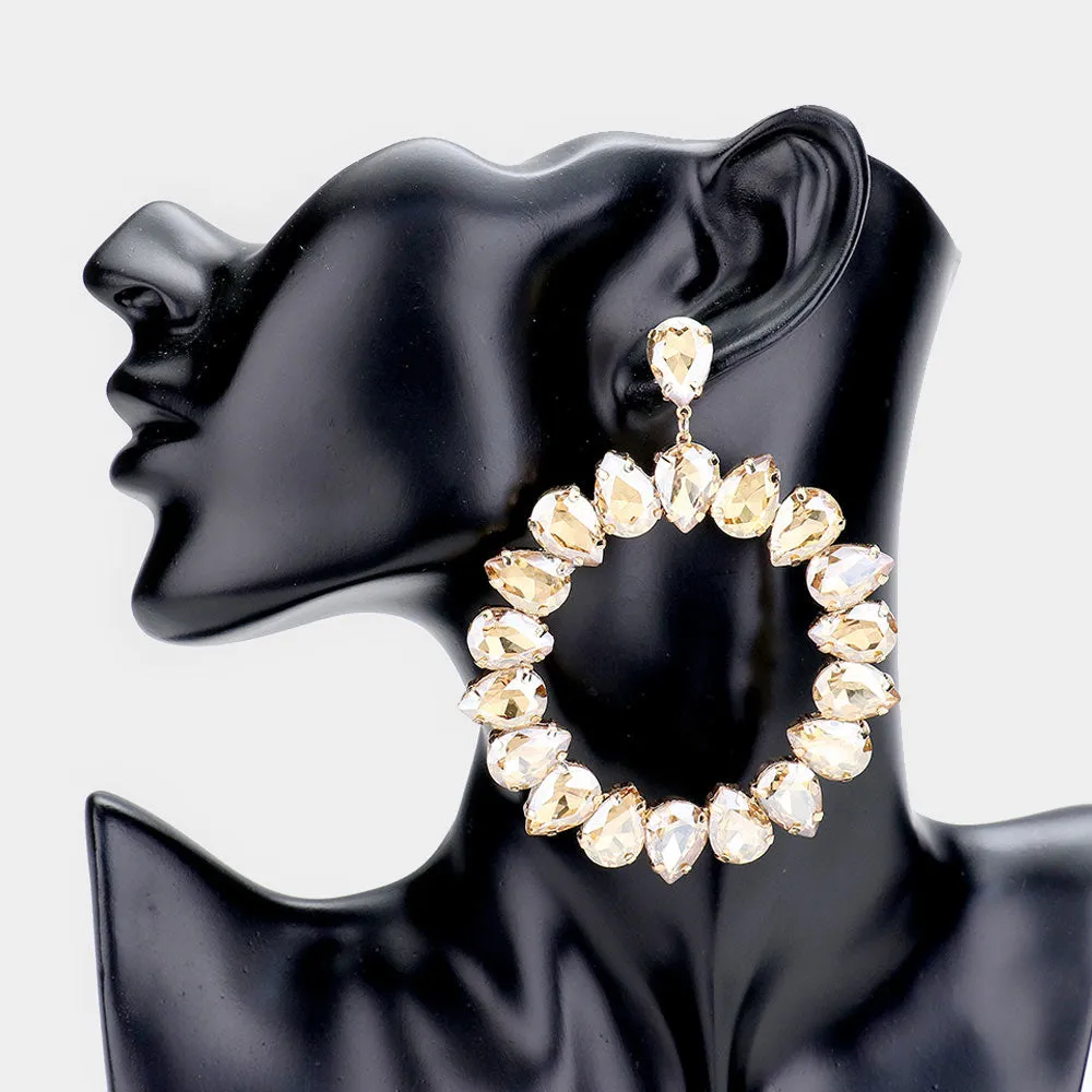 Large Topaz Teardrop Round Pageant Earrings on Gold | 448541