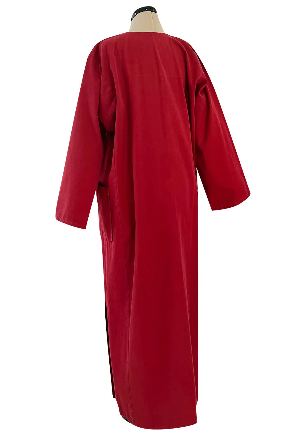 Late 1970s- Early 1980s Lanvin Rust Coloured Cotton Caftan Dress w Plunge Front & Side Pockets